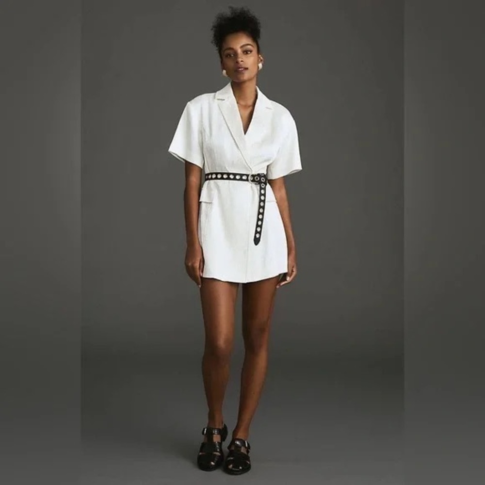 Anthropologie | 4SI3NNA Lorenzo Short-Sleeve Belted Blazer Dress Ivory Size S